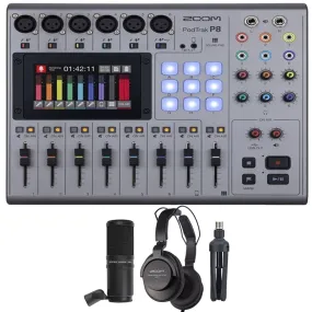 Zoom PodTrak P8 Portable Multitrack Podcast Recorder   Zoom ZDM-1 Podcast Mic Pack Accessory Bundle